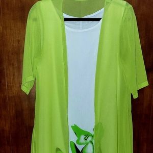 Linnen type sleeveless dress with chiffon coverall